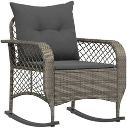 vidaXL - Tuinschommelstoel - met - kussens - poly - rattan - grijs