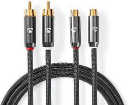 Nedis Stereo-Audiokabel - 2x RCA Male - 2x RCA Female - Verguld - 5.00 m - Rond - Grijs / Gun Metal Grijs - Cover Window Box