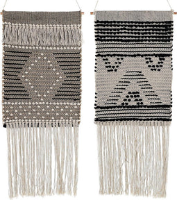 Ophangdecoratie DKD Home Decor Beige Katoen Donker grijs Franjes (45 x 1 x 107 cm) (45 x 1 x 61 cm) (2 pcs)