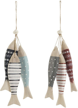 Ophangdecoratie Home ESPRIT Blauw Rood Multicolour Vissen 5 x 2 x 20 cm (2 Stuks)