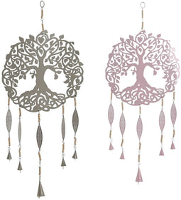 Ophangdecoratie Home ESPRIT Blauw Wit Grijs Roze Ijzer Boomstructuur 33 x 1 x 77 cm (4 Stuks)