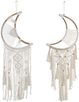 Ophangdecoratie Home ESPRIT Crème Natuurlijk Boho Macramé (2 Stuks)