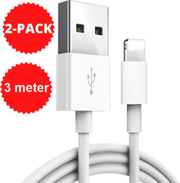 Oplader kabel 3 meter geschikt voor iPhone - Kabel geschikt voor lightning - Oplaadkabel - USB kabel - Lader kabel - Laadkabel 2-PACK