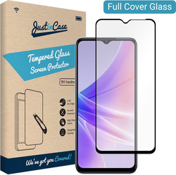 Oppo A77 screenprotector - Full Cover - Gehard glas - Zwart - Just in Case