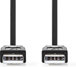 USB-Kabel - USB 2.0 - USB-A Male - USB-A Male - 480 Mbps - Vernikkeld - 1.00 m - Plat - PVC - Zwart - Polybag