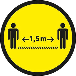 OPUS 2 vloersticker 1,5 m afstand Corona - COVID geel zwart rond dia. 30 cm - Verpakt per 10 stuks