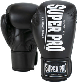 Super Pro Combat Gear Champ - Kickbokshandschoenen - PU met klittenbandsluiting - Zwart/Wit 14oz