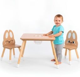 Mamabrum - Houten Kinder Tafelset - 2 Stoelen & Tafel - Scandinavisch Design Bunny Set