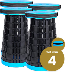 Opvouwbare kruk extra strong blauw per 4 - telescopische kruk - 250 kg - inklapbare kruk - draagbaar - kampeerstoel - opstapkrukje