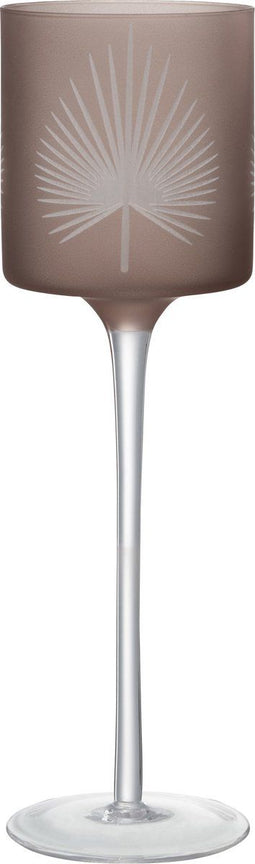 J-Line theelichthouder Op Voet Palmblad - glas - beige - large