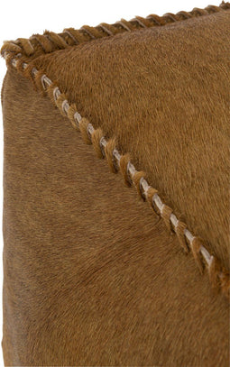 J-Line poef koehaar - leder - donkercamel