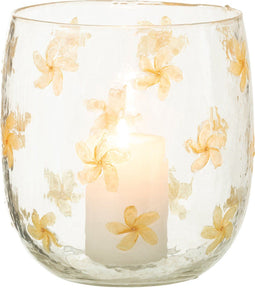 J-Line windlicht Bloemen - glas - geel - medium