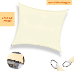 Goliving Schaduwdoek - Vierkant zonnezeil - Blokkeert 98% UV-straling - Creme wit - 3.6 x 3.6 meter
