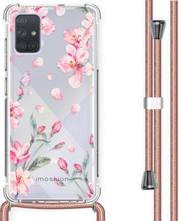 imoshion Hoesje Geschikt voor Samsung Galaxy A71 Hoesje Met Koord - imoshion Design Hoesje met Koord - Roze / Transparant / Blossom Watercolor