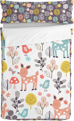 Gewatteerd beddengoed met ritssluiting HappyFriday Moshi Moshi Woodland Multicolour 90 x 200 cm