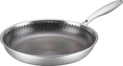 Roestvrijstalen Koekenpan Ø 24- Anti-Krasstructuur - Roestvrijstalen Handgreep - Vaatwasmachinebestendig - Ovenbestendig - Keramisch - Elektrisch - Gas - Inductie