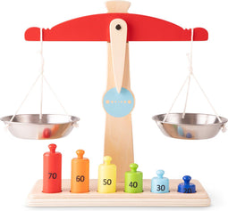 New Classic Toys® Houten Speelgoedweegschaal - Inclusief 6 Gewichtjes - Educatief Rollenspel - Multi Kleur