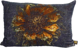 PTMD Meja Black Velvet Cushion Flower Print Rectangle