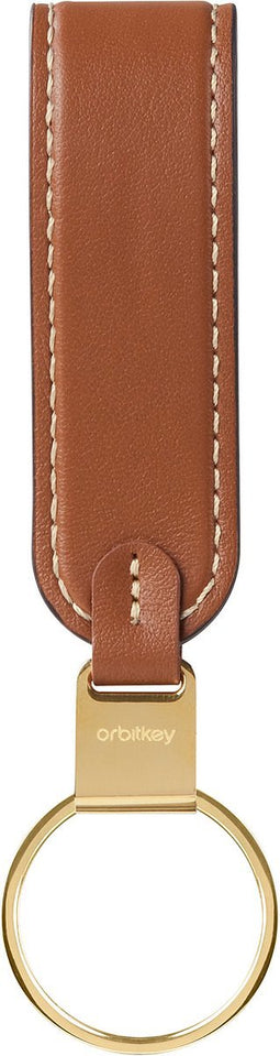 ORBITKEY | Luxe Sleutelhanger | Echt leder | Autosleutelhanger | Ring V2 | Caramel Bruin
