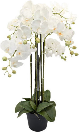 Orchidee kunstplant 6-tak 88 cm, wit