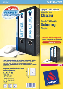 Ordnerrugetiket Avery 192x39mm wit 25 vel 7 etiketten per vel