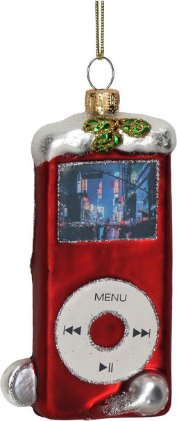 Ornament Draagbare Muziekspeler Glas Rood 12.3cm