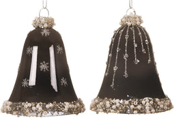 Ornament gls klok d6.5h8cm zwart a2 2st