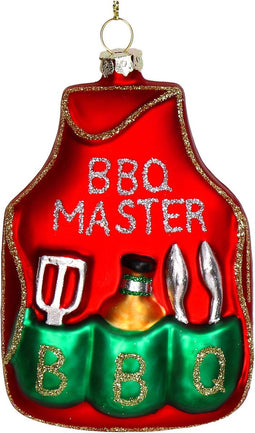 Ornament kerstbal Barbecue Schort Glas Rood 10.9 cm