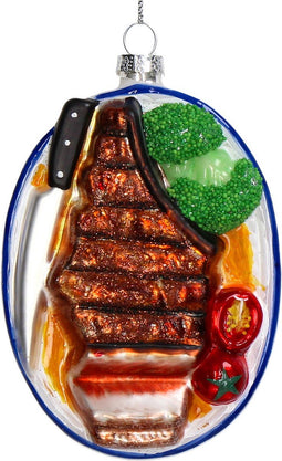 Ornament kerstbal Biefstuk Bord Glas Multi 11.5 cm