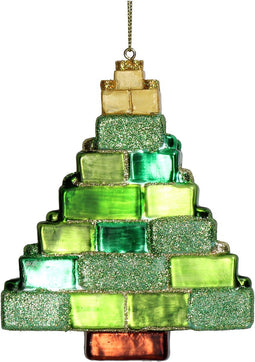Ornament kerstbal Blokken Glas Groen 12.1 cm