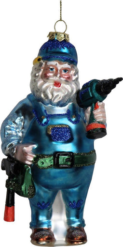 Ornament kerstbal Bouwvakker Glas Blauw 14 cm