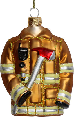 Ornament kerstbal Brandweerjas Glas Bruin 11 cm