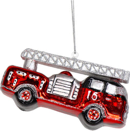 Ornament kerstbal Brandweerwagen Glas Rood 10.5 cm