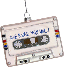 Ornament kerstbal Cassetteband Glas Wit 10.5 cm