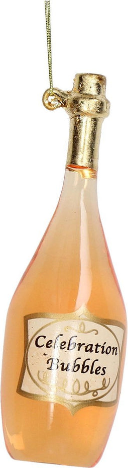 Ornament kerstbal Champagnefles Glas Helder 14 cm