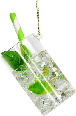 Ornament kerstbal Cocktail Mojito glas Helder 9 cm