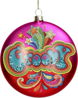 Ornament kerstbal Disc Groovy Glas Roze 10.8 cm