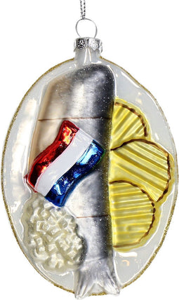 Ornament kerstbal Haring Glas Multi 10.9 cm
