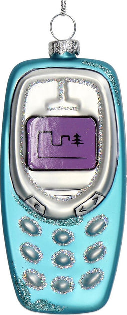 Ornament kerstbal Mobiele Telefoon Glas Blauw 11.4 cm
