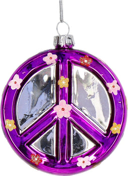 Ornament kerstbal Peace Disk Glas Paars 9.9 cm