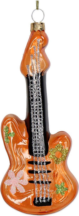 Ornament kerstbal Retro Gitaar Glas Oranje 14.9 cm