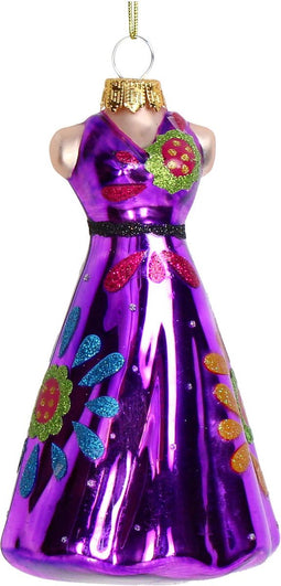 Ornament kerstbal Retro Jurk Glas Paars 12.7 cm