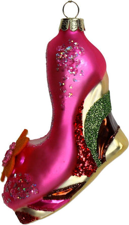 Ornament kerstbal Schoen Glas Roze 11.9 cm