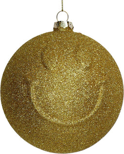 Ornament kerstbal Smiley glas Oranje 10.7 cm