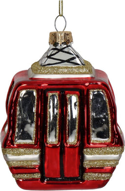 Ornament Ski Gondel Glas Rood 10.5cm