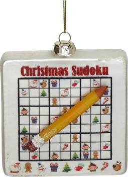 Ornament Sudoku bord glas Rood 9.5cm