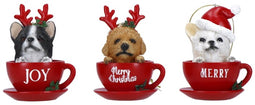 Ornaments dog in cup 3 ass poly