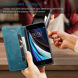 Case voor iPhone 8/7/6/6s/SE2020, Bookcover blauw, RFID-beschermende mobiele telefoonhoes, kaartsleuf, geldsleuf, standaard, flip-case, magnetische flip-case, lederen tas, beschermhoes