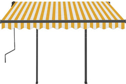 vidaXL - Luifel - handmatig - uittrekbaar - met - LED - 3x2,5 - m - geel - en - wit