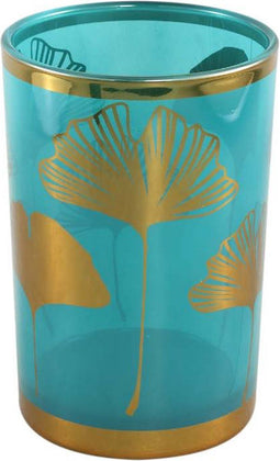 PTMD Yuga Ronde Theelichthouder - H18 x Ø12 cm - Glas - Blauw/Goud